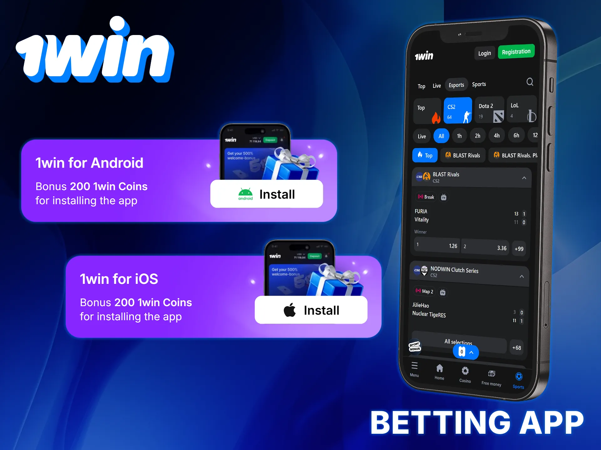 The 1win app offers full CS2 betting on Android and iOS with bonuses and local payments.