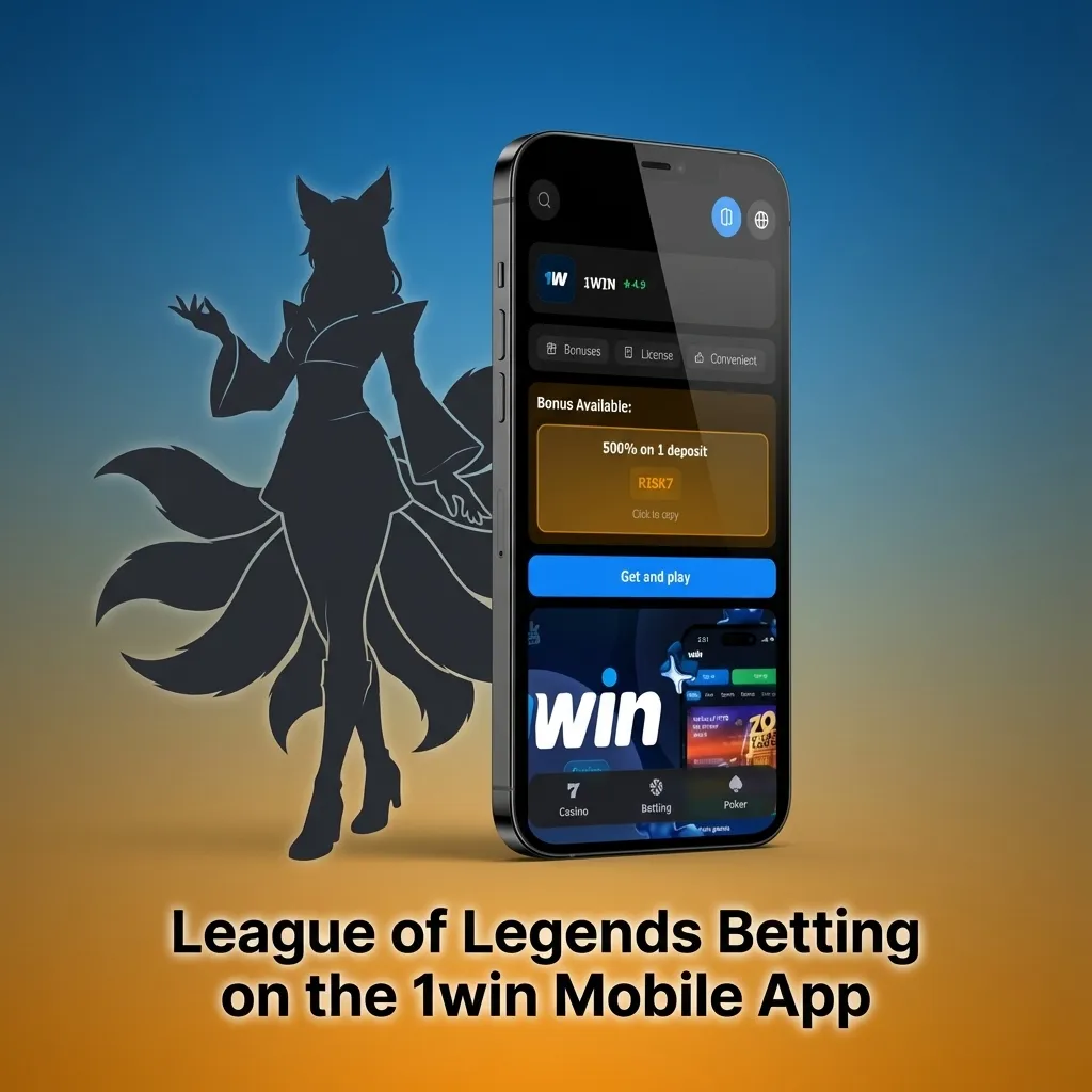 Person using the 1win mobile app to place League of Legends bets on a smartphone screen
